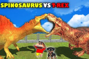 SHINCHAN and CHOP Fights T-REX vs SPINOSAURUS DINOSAUR😱 |Animal Revolt Battle Simulator|😂Funny Hindi