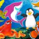 Sea animals - familiar animal names and sounds - dolphins, sea turtles, sharks, penguins, sea fish