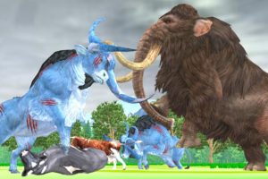 Woolly Mammoth Elephant vs Zombie Bulls Animal Fights Cartoon Cow Rescue Giant Animal Epic Battle