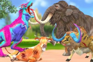 Zombie Dinosaur vs Lion Bull Elephant Fight Woolly Mammoth Animal Rescue Cartoon Cow Battle Fight