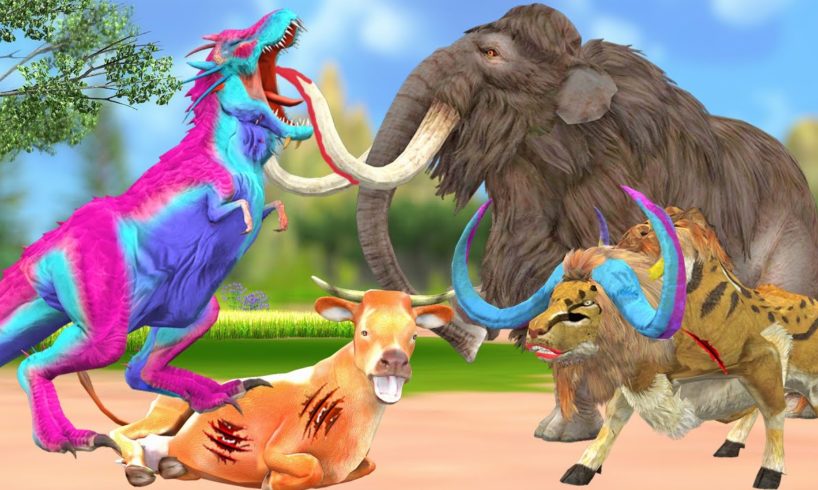 Zombie Dinosaur vs Lion Bull Elephant Fight Woolly Mammoth Animal Rescue Cartoon Cow Battle Fight