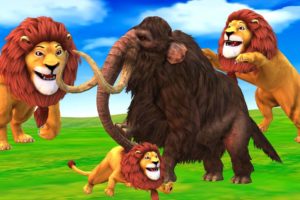 Giant Mammoth Elephant, Cow Cartoon vs Zombie Lions Animal Fight | Mammoth Save cows From Giant Lion
