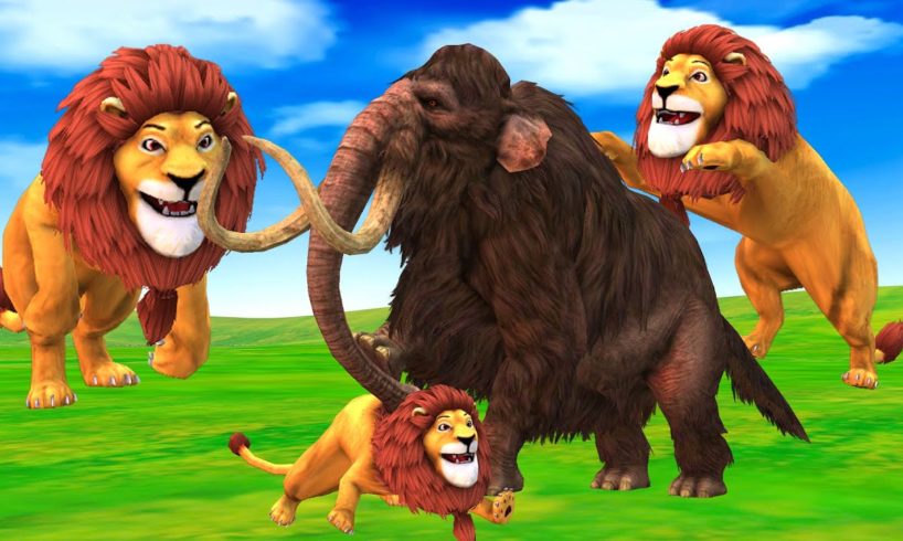 Giant Mammoth Elephant, Cow Cartoon vs Zombie Lions Animal Fight | Mammoth Save cows From Giant Lion