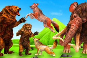 Woolly Mammoth vs Dinosaur - Wild Bear Attacks Fox and Deer | 3D Cartoon Animal Fights Videos