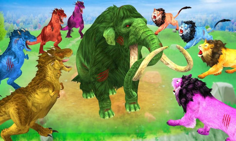 5 Zombie Lions Vs Woolly Mammoth, Dinosaurs, Bulls Animal Fights Giant Elephant Rescue Animals