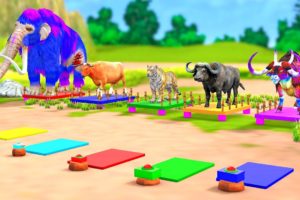 Cow, Tiger, Bull, Buffalo Choose a Right Button Game Mammoth Helps Rescue Animal Battle Fights