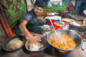 Tastiest Bangladeshi Street Food!! Kalai Roti Making + Eggplant Vorta! | Kushtia, Bangladesh