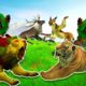 Zombie Tiger VS Giant Lion T Rex Reindeer Animal Fight Cartoon