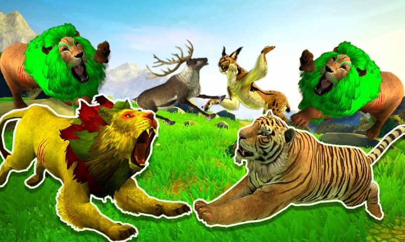 Zombie Tiger VS Giant Lion T Rex Reindeer Animal Fight Cartoon