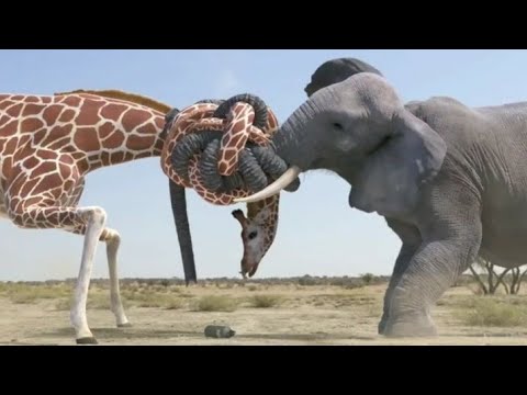 giraffe vs elephant water fight #shorts
