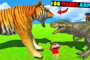 100 TIGERS vs EVERY UNIT 😱 | SHINCHAN and CHOP Fight DINOSAURS Hindi animal revolt battle simulator