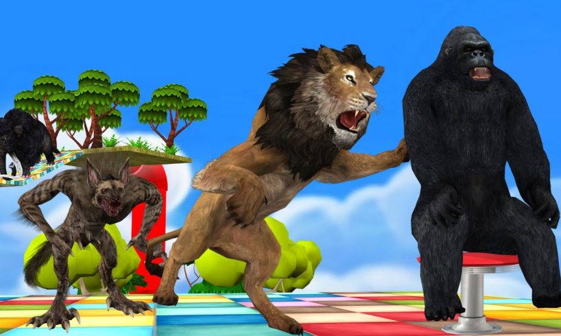 Gorilla vs Wolf Giant Bull Black Mammoth Lion Wild Animal Fights Chasing Gorilla Escape Funny Video