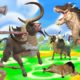 Dinosaur vs Siren Head Fight Dinosaur chasing Attack Big Bulls Animal Fights