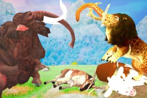 Monster Lion Mammoth Vs Titanoboa Snake Fight Cow Cartoon Rescue Saved by Woolly Mammoth Revolt