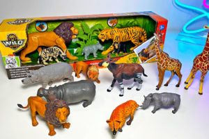 Wild Animals, African Animals Set - Lion, Tiger, Elephant, Chimpanzee, Hyena, Rhinoceros, Hippo