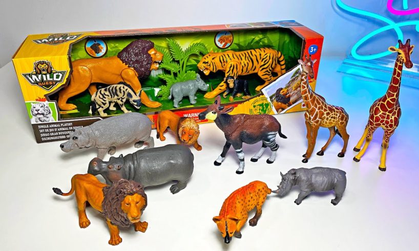 Wild Animals, African Animals Set - Lion, Tiger, Elephant, Chimpanzee, Hyena, Rhinoceros, Hippo