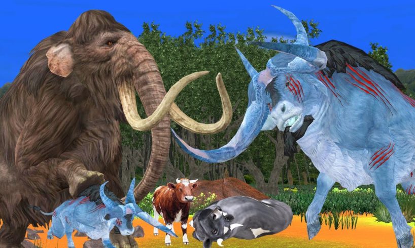 Woolly Mammoth Elephant vs Zombie Bulls Animal Fight Cartoon Cow Saved By Mammoth Elephant Battle