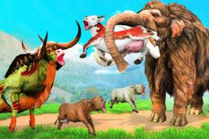 Mammoth vs Zombie Bull Fight Cartoon Cow Saved By Woolly Mammoth Elephant Giant Animal Fights Videos