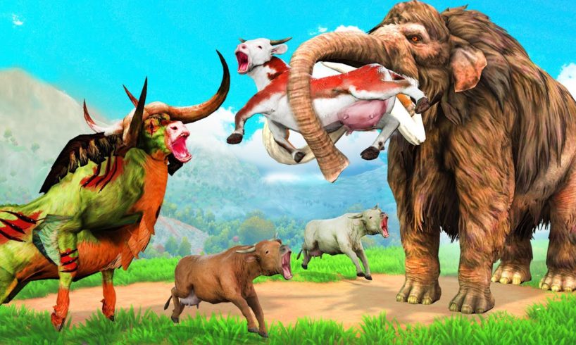 Mammoth vs Zombie Bull Fight Cartoon Cow Saved By Woolly Mammoth Elephant Giant Animal Fights Videos