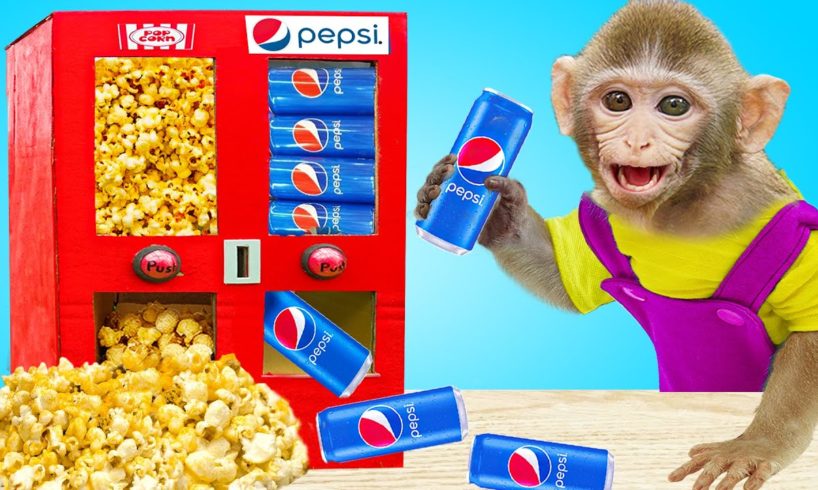 Monkey Kiki playing with POPCORN And PEPSI Vending Machine | KUDO ANIMAL KIKI