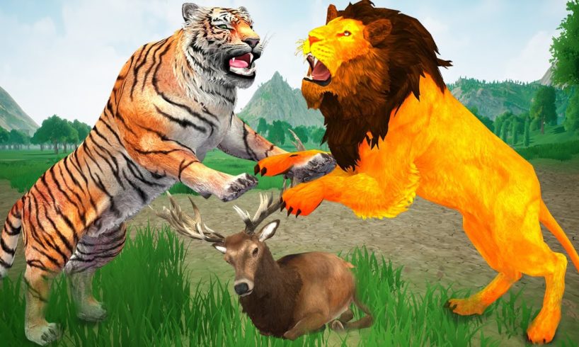 Tiger Vs Lion Fight Epic Battle | Lion Fight Tiger Attacks on Deer Animal Revolt Epic Battle