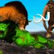 Zombie Lion Vs Giant Bull Cartoon Cow Giant Buffalo Fight Woolly Mammoth Animal Fight Epic Battle