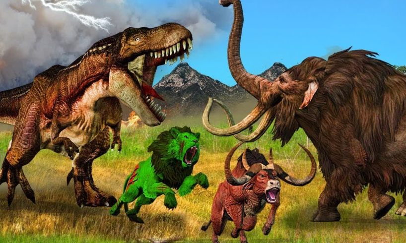 Zombie Lion Vs Mammoth Elephant Dinosaur Fight For Buffalo Animal Fights Epic Battle