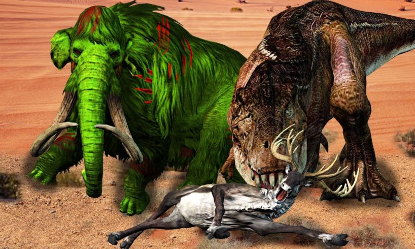 Zombie Mammoth vs T-rex Dinosaur Animal Fight Deer Escape Hamster Maze Mammoth Animal Epic Battle