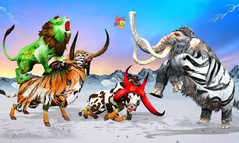Zombie buffalo Vs Zombie Giant Lion Fight Rescue By Ice Age Mammoth Maze Run Wild Animal Fight Video