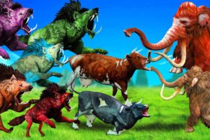 10 Zombie Hyenas vs Cow Cartoon Rescue Animal Fights Cow Saved By Woolly Mammoth Elephant Video New