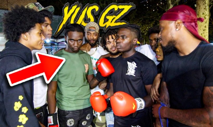 BOXING DRILL RAPPERS IN THE HOOD! *LAST TO GET KNOCKED OUT IN NEW YORK * FT YUS GZ