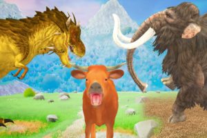 Cow Cartoon, Woolly Mammoth Vs Zombie Dinosaur Animal Fight | Mammoth Elephant Rescue Cow from T-Rex
