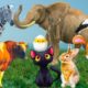 Daily activities of farm animals: cows, chickens, ducks, cats, elephants, zebras
