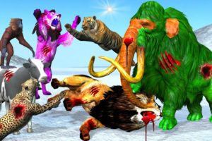 Gaint Mammoth Elephant vs Zombie Lion Epic Animal Fight Elephant Mammoth Cartoon Saved Cow