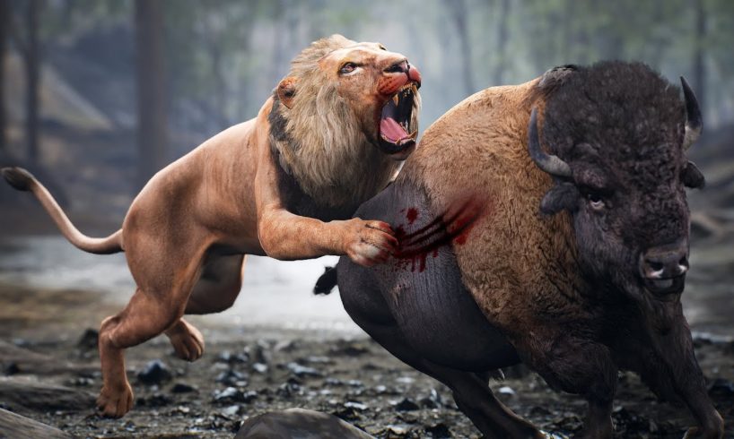 Who will Win? Bahubali Bull vs Lion | Lion Attacks Bison | Forest Animals Fights | Real Animal Video