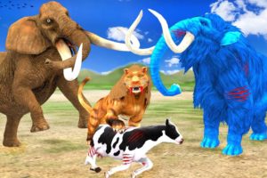 Zombie Mammoth Vs Elephant Save Cow Cartoon  from Saber Tooth Tiger Attack Bull Animal Epic Battle