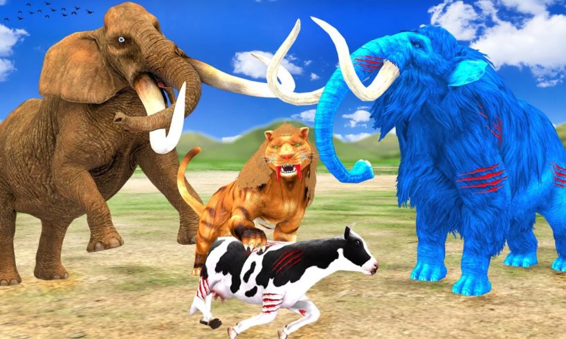 Zombie Mammoth Vs Elephant Save Cow Cartoon  from Saber Tooth Tiger Attack Bull Animal Epic Battle