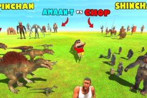 4 vs 4 in ANIMAL REVOLT BATTLE SIMULATOR | SHINCHAN vs CHOP vs PINCHAN vs AMAAN TEAM Dinosaur Game