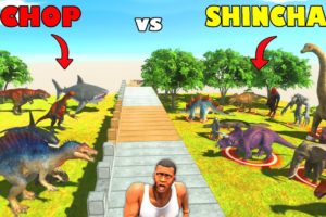 CHOP Team Fights with SHINCHAN TEAM | WHO IS STRONGER ? | Animal Revolt Battle Simulator Dinosaur