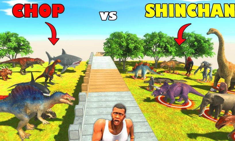 CHOP Team Fights with SHINCHAN TEAM | WHO IS STRONGER ? | Animal Revolt Battle Simulator Dinosaur