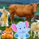 Cute little animals: cat, chick, dog, cow, monkey - real animal sounds