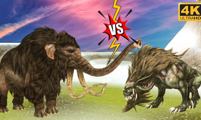 Mammoth VS Giant Hyena | Animal Fight Cartoon | Giant mammoth Animal Battle