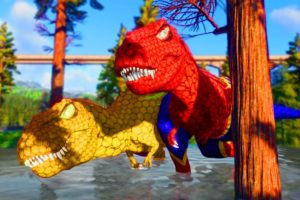 Tyranosaurus Color park VS Indoraptor Spiderman - Jurassic World Evolution Dinosaurs Fighting