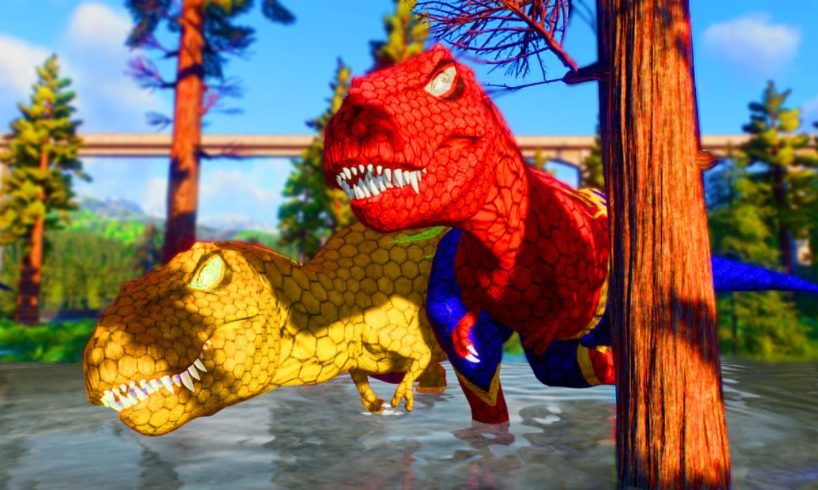 Tyranosaurus Color park VS Indoraptor Spiderman - Jurassic World Evolution Dinosaurs Fighting