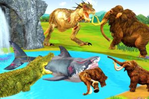 Who Will Win the Fight Mammoth vs Dinosaur Attack Baby Mammoth Saved By Crocodile from Zombie Shark