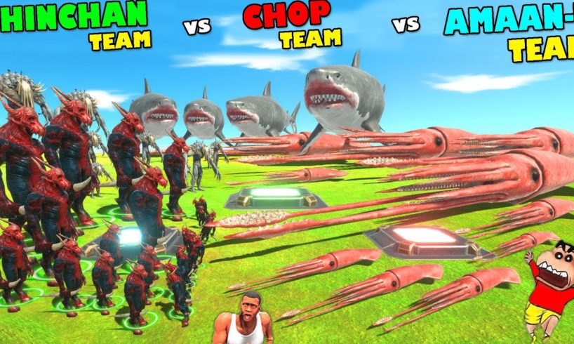 ANIMAL SPAWNER of SHINCHAN TEAM vs CHOP TEAM vs AMAAN TEAM in Animal Revolt Battle Simulator | Dino