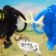 Black Zombie Mammoth VS Blue Woolly Mammoth Animal Fight | Mammoth Animal Fight Save Cartoon Cow