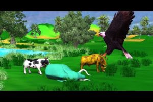 Horse Saved Forest Wild Animal | Animal Fight | Eagle ||Wooly Elephant | Rabbit | Cartoon Cow | Deer