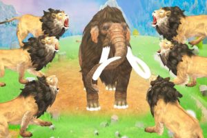 Mammoth Elephant Fight with 5 Zombie Lion's vs Wild Elephant's Save Cow Cartoon from Woolly Mammoth