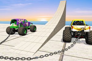 Monster Truck stunts, jumps, crashes, crushing cars, racing, fails - BeamNG Drive Game
